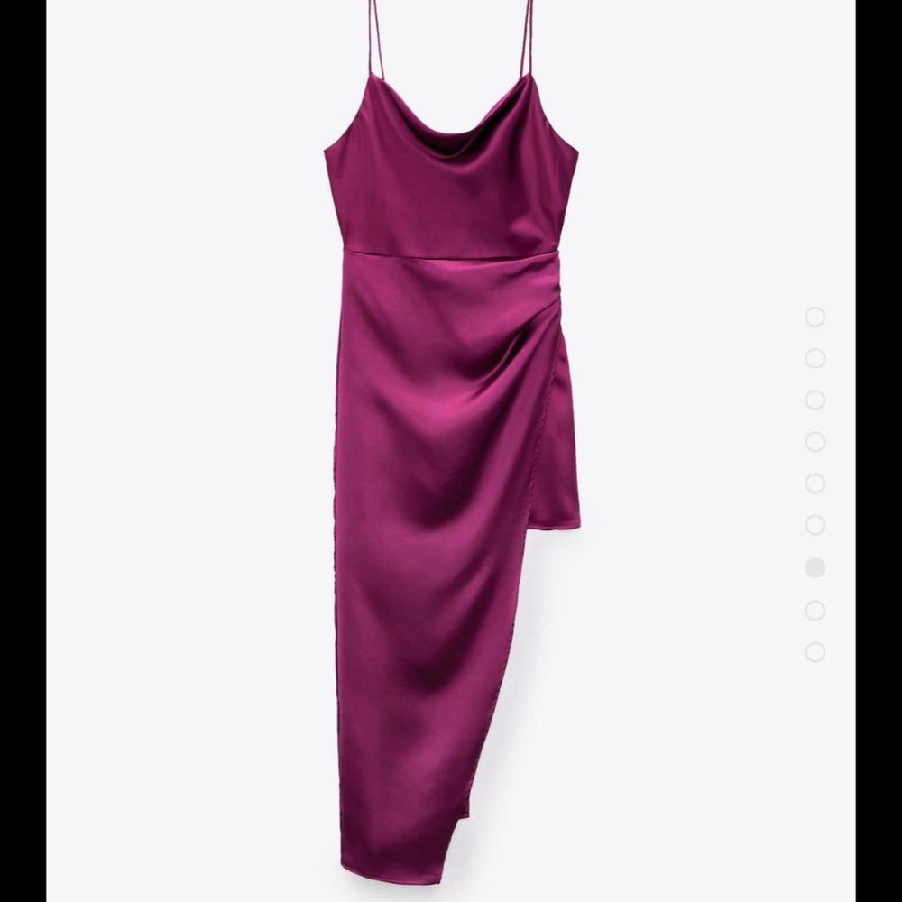 Zara Magenta Satin Effect Asymmetric Midi Dress